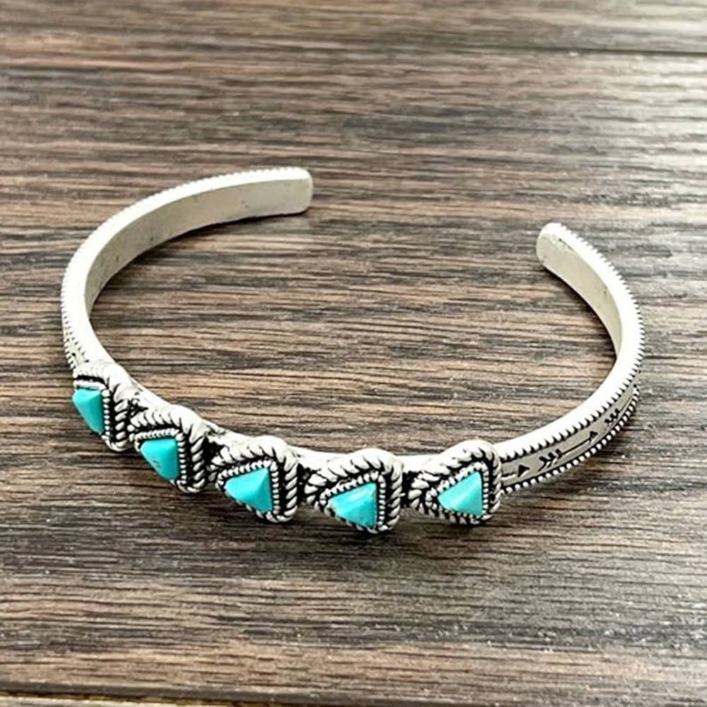 Western Turquoise Cuff Bracelet Silver Boho Rodeo Cowgirl Bangle